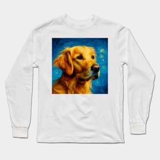 Patiently Waiting for Treats - Golden Retriever in Van Gogh Style, Labrador Retriever Doggo Long Sleeve T-Shirt